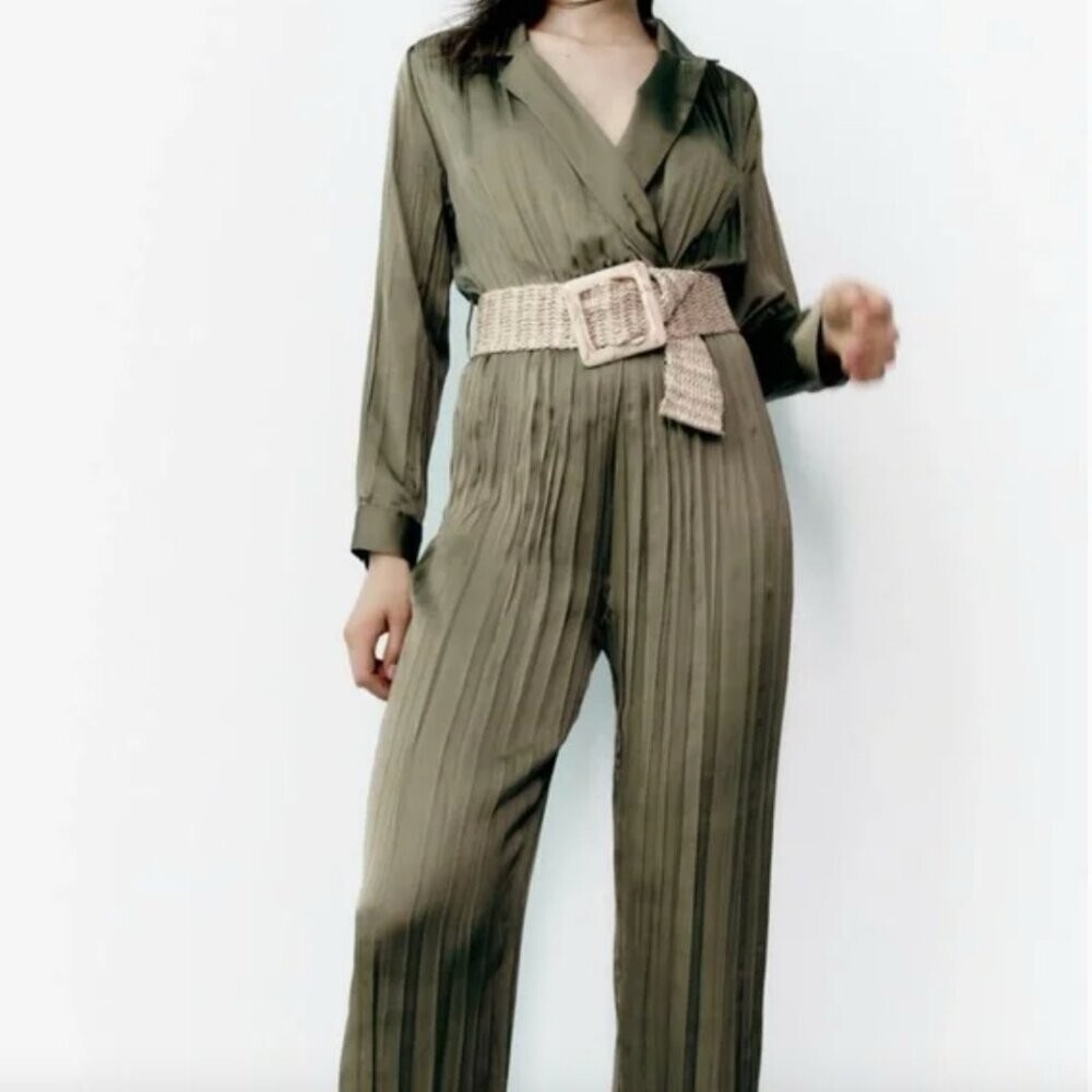 Zara Olive Green Belted Jumpsuit